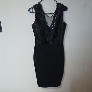 Goddiva Black Sequin V-Neck Midi Dress Size 6